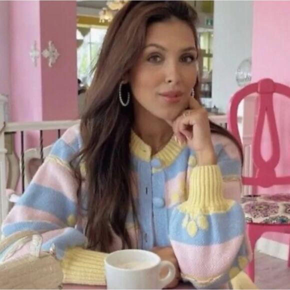 (S) Zara Pastel Colors Floral Jacquard Cozy Knit Button Front Cardigan Sweater - Picture 4 of 15